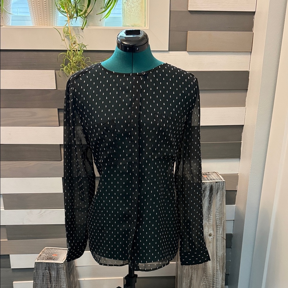 LOFT Black and White Patterned Blouse
